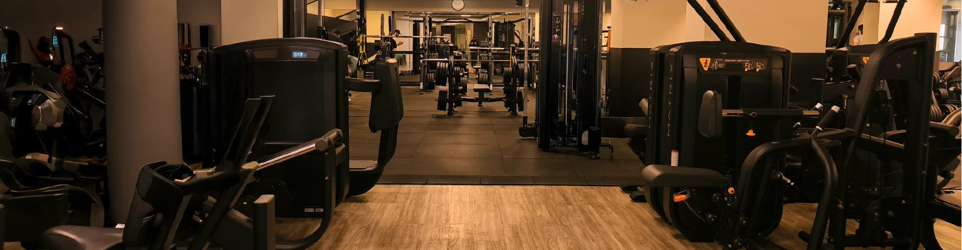 Ginásios 11 Sala de musculação do Solinca Coimbra com equipamentos para treinar pernas, costas e zona de pesos livres